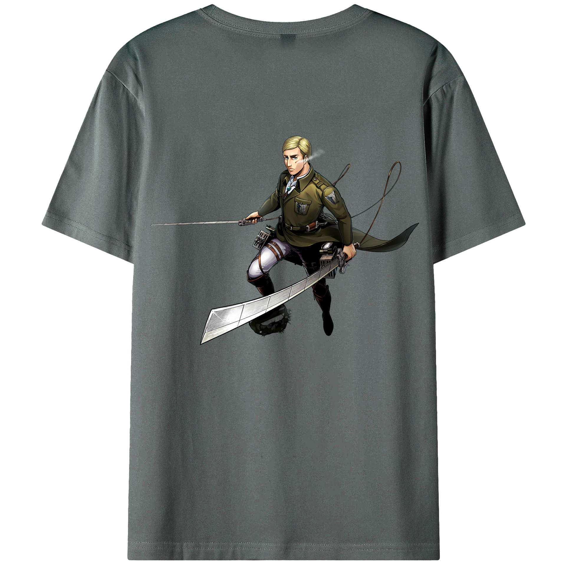 （画像用） 進撃の巨人 エルヴィン・スミス Attack on Titan Erwin Smith 綿100％半袖Tシャツ（背面プリント）